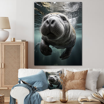 Grey Teal Animal Manatee - Manatee Wall Art Prints